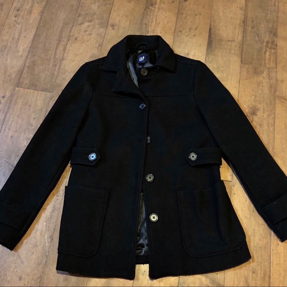 GAP Wool Pea Coat w/Detachable Hood Fully Lined - Picture 2 of 3